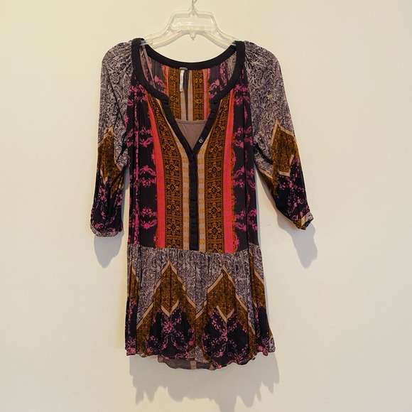Free People Portobello Road Boho Hippie Tunic Cold Shoulder Dress Size XS - Picture 4 of 11